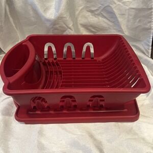 Vintage Sterilite 2pc RED  Dish Drying Rack Drainer   17"x13" - 0619